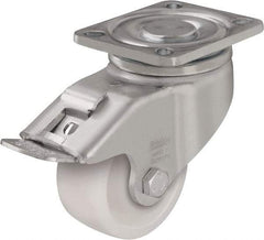 Blickle - 3" Diam x 1-1/4" Wide x 4-41/64" OAH Top Plate Mount Swivel Caster with Brake - Impact-Resistant Nylon, 660 Lb Capacity, Plain Bore Bearing, 3-15/16 x 3-3/8" Plate - A1 Tooling