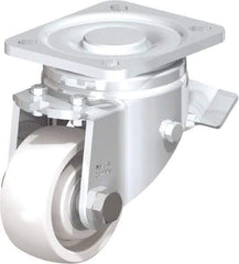 Blickle - 3" Diam x 1-1/4" Wide x 4-41/64" OAH Top Plate Mount Swivel Caster with Brake - Impact-Resistant Nylon, 660 Lb Capacity, Ball Bearing, 3-15/16 x 3-3/8" Plate - A1 Tooling