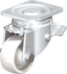 Blickle - 3" Diam x 1-1/4" Wide x 4-41/64" OAH Top Plate Mount Swivel Caster with Brake - Impact-Resistant Nylon, 660 Lb Capacity, Plain Bore Bearing, 3-15/16 x 3-3/8" Plate - A1 Tooling