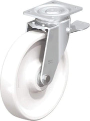 Blickle - 10" Diam x 1-31/32" Wide x 11-39/64" OAH Top Plate Mount Swivel Caster with Brake - Impact-Resistant Nylon, 1,980 Lb Capacity, Ball Bearing, 5-1/2 x 4-3/8" Plate - A1 Tooling