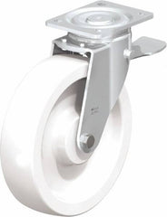 Blickle - 10" Diam x 2-9/16" Wide x 11-39/64" OAH Top Plate Mount Swivel Caster with Brake - Impact-Resistant Nylon, 1,980 Lb Capacity, Plain Bore Bearing, 5-1/2 x 4-3/8" Plate - A1 Tooling