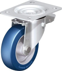 Blickle - 5" Diam x 1-37/64" Wide x 6-7/64" OAH Top Plate Mount Swivel Caster with Brake - Polyurethane-Elastomer Blickle Besthane, 770 Lb Capacity, Ball Bearing, 5-1/2 x 4-3/8" Plate - A1 Tooling