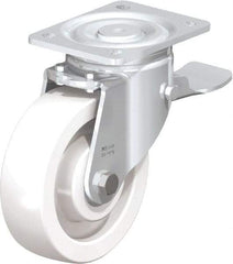 Blickle - 6-1/2" Diam x 1-31/32" Wide x 7-3/4" OAH Top Plate Mount Swivel Caster with Brake - Impact-Resistant Nylon, 1,870 Lb Capacity, Ball Bearing, 5-1/2 x 4-3/8" Plate - A1 Tooling