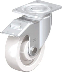 Blickle - 6-1/2" Diam x 1-31/32" Wide x 7-3/4" OAH Top Plate Mount Swivel Caster with Brake - Impact-Resistant Nylon, 1,870 Lb Capacity, Ball Bearing, 5-1/2 x 4-3/8" Plate - A1 Tooling