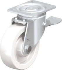 Blickle - 6-1/2" Diam x 1-31/32" Wide x 7-3/4" OAH Top Plate Mount Swivel Caster with Brake - Impact-Resistant Nylon, 1,870 Lb Capacity, Plain Bore Bearing, 5-1/2 x 4-3/8" Plate - A1 Tooling