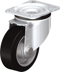 Blickle - 4" Diam x 1-37/64" Wide x 5-7/64" OAH Top Plate Mount Swivel Caster - Solid Rubber, 440 Lb Capacity, Ball Bearing, 3-15/16 x 3-3/8" Plate - A1 Tooling