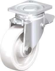 Blickle - 5" Diam x 1-29/64" Wide x 6-1/2" OAH Top Plate Mount Swivel Caster with Brake - Impact-Resistant Nylon, 1,540 Lb Capacity, Plain Bore Bearing, 3-15/16 x 3-3/8" Plate - A1 Tooling