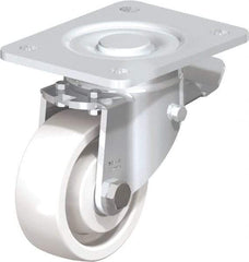 Blickle - 4" Diam x 1-29/64" Wide x 6-1/2" OAH Top Plate Mount Swivel Caster with Brake - Impact-Resistant Nylon, 1,100 Lb Capacity, Ball Bearing, 5-1/2 x 4-3/8" Plate - A1 Tooling