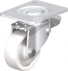 Blickle - 4" Diam x 1-29/64" Wide x 5-33/64" OAH Top Plate Mount Swivel Caster with Brake - Impact-Resistant Nylon, 1,100 Lb Capacity, Plain Bore Bearing, 5-1/2 x 4-3/8" Plate - A1 Tooling