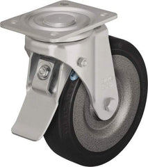 Blickle - 8" Diam x 1-31/32" Wide x 9-41/64" OAH Top Plate Mount Swivel Caster with Brake - Solid Rubber, 1,320 Lb Capacity, Ball Bearing, 5-1/2 x 4-3/8" Plate - A1 Tooling