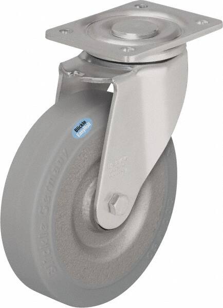 Blickle - 6-1/2" Diam x 1-31/32" Wide x 7-61/64" OAH Top Plate Mount Swivel Caster - Solid Rubber, 990 Lb Capacity, Ball Bearing, 5-1/2 x 4-3/8" Plate - A1 Tooling