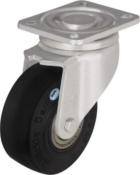 Blickle - 4" Diam x 1-49/64" Wide x 5-33/64" OAH Top Plate Mount Swivel Caster - Solid Rubber, 594 Lb Capacity, Ball Bearing, 3-15/16 x 3-3/8" Plate - A1 Tooling