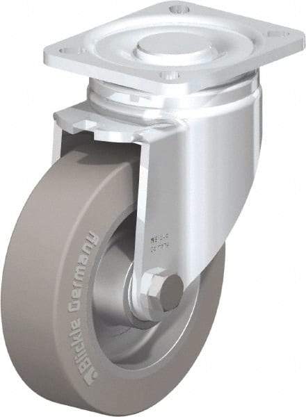 Blickle - 5" Diam x 1-9/16" Wide x 6-1/2" OAH Top Plate Mount Swivel Caster - Solid Rubber, 550 Lb Capacity, Ball Bearing, 3-15/16 x 3-3/8" Plate - A1 Tooling