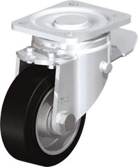 Blickle - 4" Diam x 1-9/16" Wide x 5-33/64" OAH Top Plate Mount Swivel Caster with Brake - Solid Rubber, 440 Lb Capacity, Ball Bearing, 3-15/16 x 3-3/8" Plate - A1 Tooling