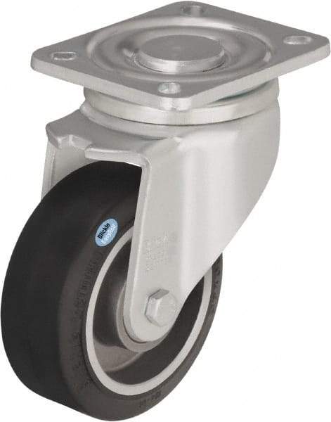 Blickle - 5" Diam x 1-9/16" Wide x 6-1/2" OAH Top Plate Mount Swivel Caster - Solid Rubber, 550 Lb Capacity, Ball Bearing, 3-15/16 x 3-3/8" Plate - A1 Tooling