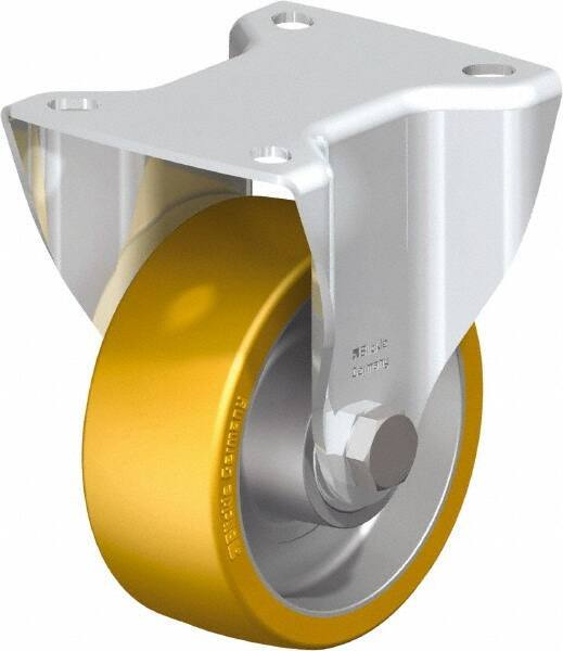 Blickle - 4" Diam x 1-9/16" Wide x 5-7/64" OAH Top Plate Mount Rigid Caster - Polyurethane-Elastomer Blickle Softhane, 550 Lb Capacity, Ball Bearing, 3-15/16 x 3-3/8" Plate - A1 Tooling