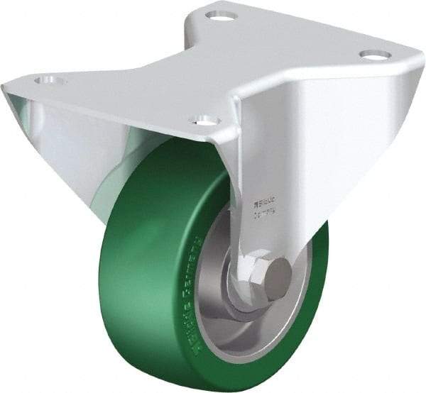 Blickle - 4" Diam x 1-9/16" Wide x 5-7/64" OAH Top Plate Mount Rigid Caster - Polyurethane-Elastomer Blickle Softhane, 660 Lb Capacity, Ball Bearing, 5-1/2 x 4-3/8" Plate - A1 Tooling