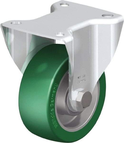 Blickle - 4" Diam x 1-9/16" Wide x 5-7/64" OAH Top Plate Mount Rigid Caster - Polyurethane-Elastomer Blickle Softhane, 660 Lb Capacity, Ball Bearing, 3-15/16 x 3-3/8" Plate - A1 Tooling