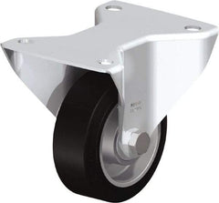 Blickle - 4" Diam x 1-9/16" Wide x 5-7/64" OAH Top Plate Mount Rigid Caster - Solid Rubber, 440 Lb Capacity, Ball Bearing, 5-1/2 x 4-3/8" Plate - A1 Tooling