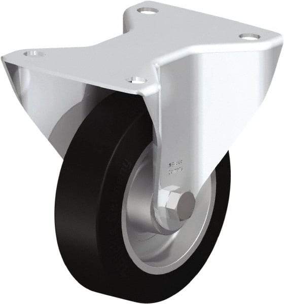 Blickle - 5" Diam x 1-9/16" Wide x 6-3/32" OAH Top Plate Mount Rigid Caster - Solid Rubber, 550 Lb Capacity, Ball Bearing, 5-1/2 x 4-3/8" Plate - A1 Tooling