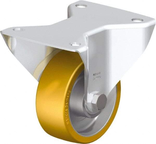 Blickle - 4" Diam x 1-9/16" Wide x 5-7/64" OAH Top Plate Mount Rigid Caster - Polyurethane-Elastomer Blickle Softhane, 550 Lb Capacity, Ball Bearing, 5-1/2 x 4-3/8" Plate - A1 Tooling