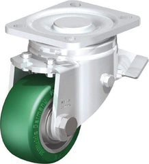 Blickle - 3" Diam x 1-9/16" Wide x 4-23/32" OAH Top Plate Mount Swivel Caster with Brake - Polyurethane-Elastomer Blickle Softhane, 506 Lb Capacity, Ball Bearing, 3-15/16 x 3-3/8" Plate - A1 Tooling