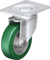 Blickle - 5" Diam x 1-9/16" Wide x 6-1/2" OAH Top Plate Mount Swivel Caster - Polyurethane-Elastomer Blickle Softhane, 770 Lb Capacity, Ball Bearing, 5-1/2 x 4-3/8" Plate - A1 Tooling