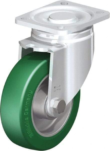 Blickle - 5" Diam x 1-9/16" Wide x 6-1/2" OAH Top Plate Mount Swivel Caster - Polyurethane-Elastomer Blickle Softhane, 770 Lb Capacity, Ball Bearing, 3-15/16 x 3-3/8" Plate - A1 Tooling