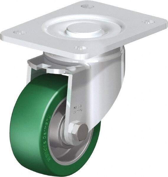 Blickle - 4" Diam x 1-9/16" Wide x 5-33/64" OAH Top Plate Mount Swivel Caster - Polyurethane-Elastomer Blickle Softhane, 660 Lb Capacity, Ball Bearing, 5-1/2 x 4-3/8" Plate - A1 Tooling