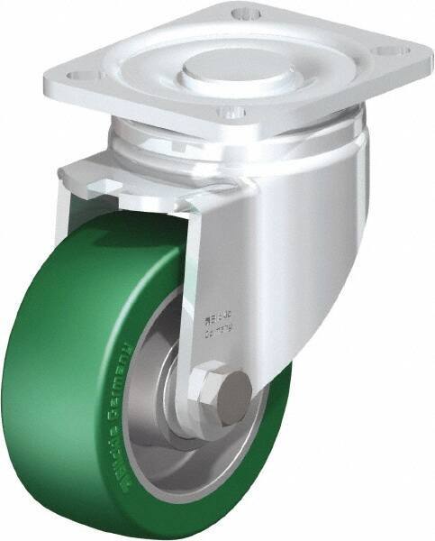 Blickle - 4" Diam x 1-9/16" Wide x 5-33/64" OAH Top Plate Mount Swivel Caster - Polyurethane-Elastomer Blickle Softhane, 660 Lb Capacity, Ball Bearing, 3-15/16 x 3-3/8" Plate - A1 Tooling