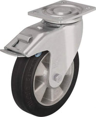 Blickle - 8" Diam x 2" Wide x 9-41/64" OAH Top Plate Mount Swivel Caster with Brake - Solid Rubber, 1,210 Lb Capacity, Ball Bearing, 5-1/2 x 4-3/8" Plate - A1 Tooling