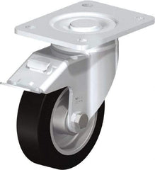 Blickle - 5" Diam x 1-9/16" Wide x 6-1/2" OAH Top Plate Mount Swivel Caster with Brake - Solid Rubber, 550 Lb Capacity, Ball Bearing, 5-1/2 x 4-3/8" Plate - A1 Tooling