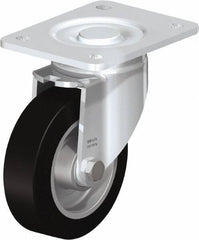 Blickle - 5" Diam x 1-9/16" Wide x 6-1/2" OAH Top Plate Mount Swivel Caster - Solid Rubber, 550 Lb Capacity, Ball Bearing, 5-1/2 x 4-3/8" Plate - A1 Tooling