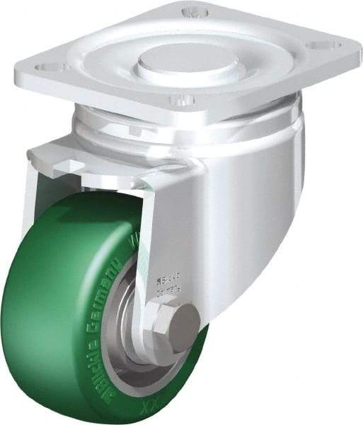 Blickle - 3" Diam x 1-9/16" Wide x 4-23/32" OAH Top Plate Mount Swivel Caster - Polyurethane-Elastomer Blickle Softhane, 506 Lb Capacity, Ball Bearing, 3-15/16 x 3-3/8" Plate - A1 Tooling