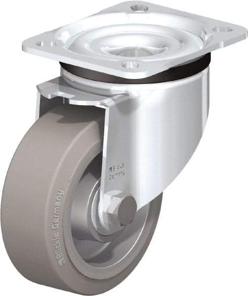 Blickle - 4" Diam x 1-37/64" Wide x 5-7/64" OAH Top Plate Mount Swivel Caster - Solid Rubber, 440 Lb Capacity, Ball Bearing, 3-15/16 x 3-3/8" Plate - A1 Tooling