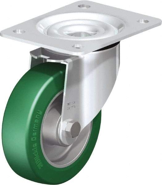 Blickle - 5" Diam x 1-37/64" Wide x 6-7/64" OAH Top Plate Mount Swivel Caster - Polyurethane-Elastomer Blickle Softhane, 770 Lb Capacity, Ball Bearing, 5-1/2 x 4-3/8" Plate - A1 Tooling