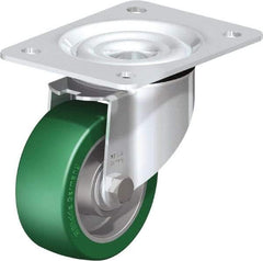 Blickle - 4" Diam x 1-37/64" Wide x 5-7/64" OAH Top Plate Mount Swivel Caster - Polyurethane-Elastomer Blickle Softhane, 660 Lb Capacity, Ball Bearing, 5-1/2 x 4-3/8" Plate - A1 Tooling