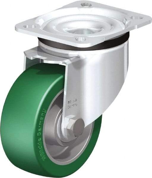 Blickle - 4" Diam x 1-37/64" Wide x 5-7/64" OAH Top Plate Mount Swivel Caster - Polyurethane-Elastomer Blickle Softhane, 660 Lb Capacity, Ball Bearing, 3-15/16 x 3-3/8" Plate - A1 Tooling