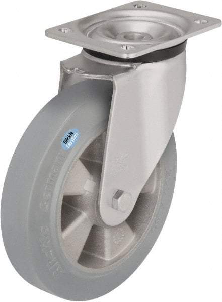 Blickle - 6-1/2" Diam x 1-31/32" Wide x 7-61/64" OAH Top Plate Mount Swivel Caster - Solid Rubber, 880 Lb Capacity, Ball Bearing, 5-1/2 x 4-3/8" Plate - A1 Tooling