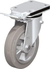 Blickle - 8" Diam x 1-31/32" Wide x 10-5/16" OAH Top Plate Mount Swivel Caster with Brake - Solid Rubber, 1,100 Lb Capacity, Ball Bearing, 5-1/2 x 4-3/8" Plate - A1 Tooling