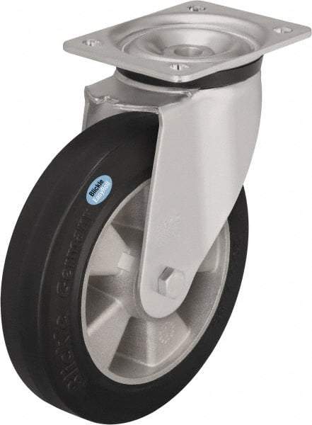 Blickle - 6-1/2" Diam x 1-31/32" Wide x 7-61/64" OAH Top Plate Mount Swivel Caster - Solid Rubber, 880 Lb Capacity, Ball Bearing, 5-1/2 x 4-3/8" Plate - A1 Tooling