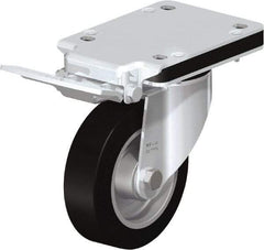 Blickle - 5" Diam x 1-37/64" Wide x 7-49/64" OAH Top Plate Mount Swivel Caster with Brake - Solid Rubber, 550 Lb Capacity, Ball Bearing, 5-1/2 x 4-3/8" Plate - A1 Tooling