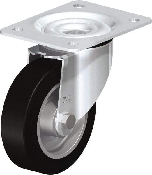 Blickle - 5" Diam x 1-37/64" Wide x 6-7/64" OAH Top Plate Mount Swivel Caster - Solid Rubber, 550 Lb Capacity, Ball Bearing, 5-1/2 x 4-3/8" Plate - A1 Tooling