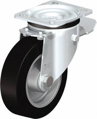 Blickle - 5" Diam x 1-37/64" Wide x 6-7/64" OAH Top Plate Mount Swivel Caster with Brake - Solid Rubber, 550 Lb Capacity, Ball Bearing, 3-15/16 x 3-3/8" Plate - A1 Tooling