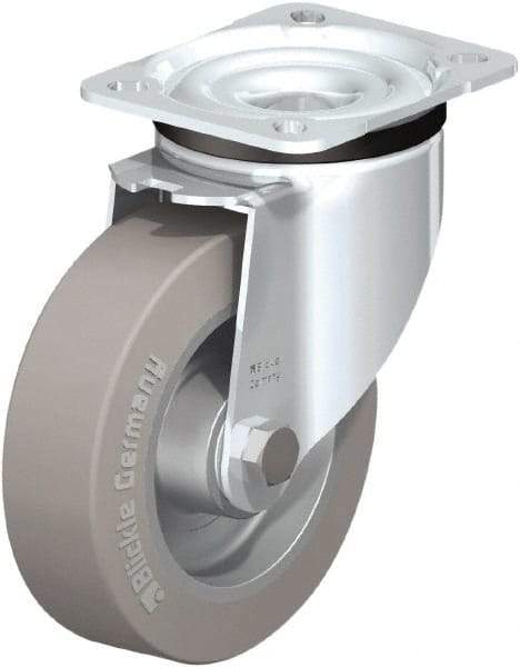 Blickle - 5" Diam x 1-37/64" Wide x 6-7/64" OAH Top Plate Mount Swivel Caster - Solid Rubber, 550 Lb Capacity, Ball Bearing, 3-15/16 x 3-3/8" Plate - A1 Tooling