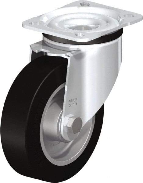 Blickle - 5" Diam x 1-37/64" Wide x 6-7/64" OAH Top Plate Mount Swivel Caster - Solid Rubber, 550 Lb Capacity, Ball Bearing, 3-15/16 x 3-3/8" Plate - A1 Tooling