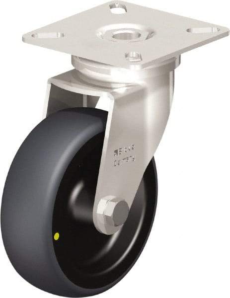 Blickle - 3" Diam x 63/64" Wide x 3-15/16" OAH Top Plate Mount Swivel Caster - Thermoplastic Rubber Elastomer (TPE), 110 Lb Capacity, Plain Bore Bearing, 2-3/8 x 2-3/8" Plate - A1 Tooling