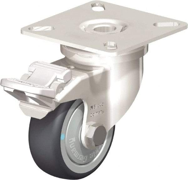 Blickle - 2" Diam x 3/4" Wide x 2-51/64" OAH Top Plate Mount Swivel Caster with Brake - Thermoplastic Rubber Elastomer (TPE), 110 Lb Capacity, Ball Bearing, 2-3/8 x 2-3/8" Plate - A1 Tooling