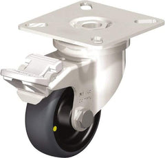 Blickle - 2" Diam x 3/4" Wide x 2-51/64" OAH Top Plate Mount Swivel Caster with Brake - Thermoplastic Rubber Elastomer (TPE), 66 Lb Capacity, Plain Bore Bearing, 2-3/8 x 2-3/8" Plate - A1 Tooling