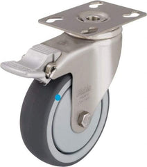 Blickle - 3" Diam x 1-1/4" Wide x 4-3/8" OAH Top Plate Mount Swivel Caster with Brake - Thermoplastic Rubber Elastomer (TPE), 220 Lb Capacity, Ball Bearing, 3-9/16 x 2-5/8" Plate - A1 Tooling